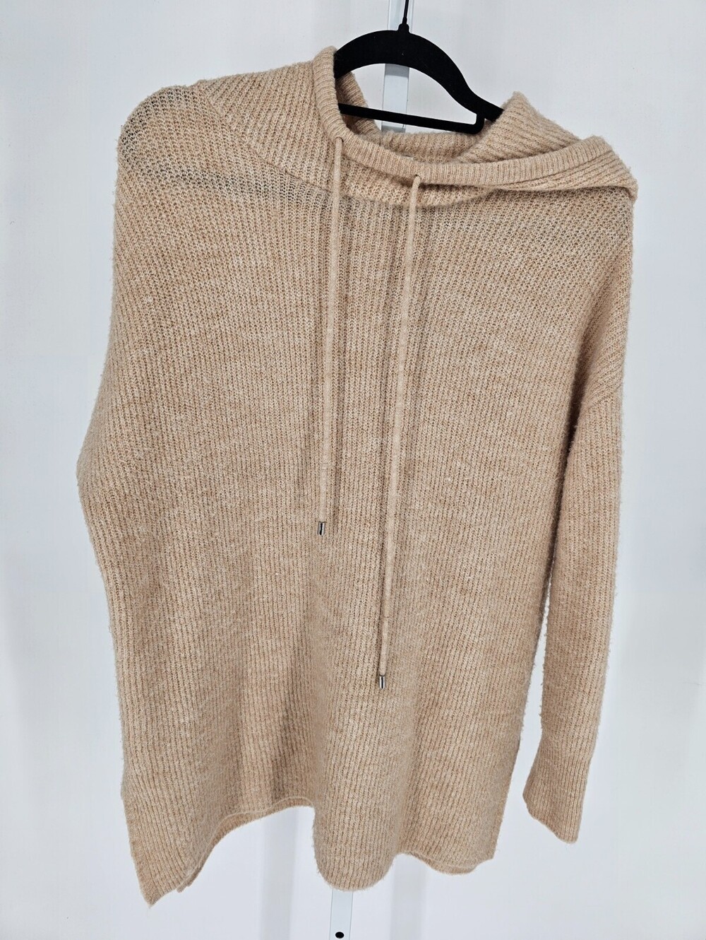 Woolen Bloom Womens Sz L Pullover Knit Hoodie sweater Beige Wool